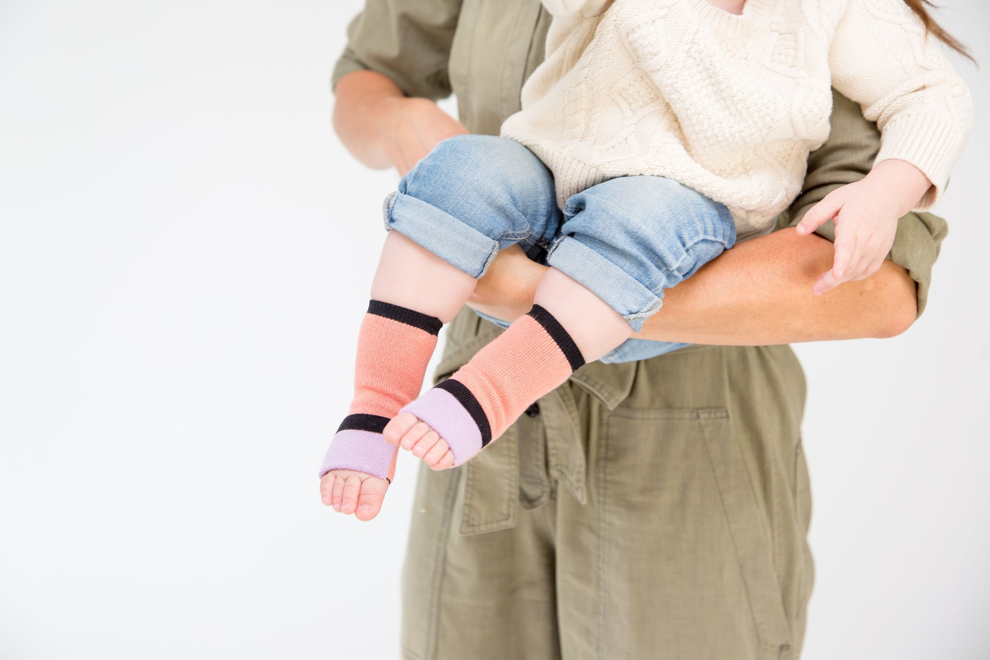 Baby gripper seamless socks - Peach, cotton rich. The only socks  that allow to cover or uncover toes