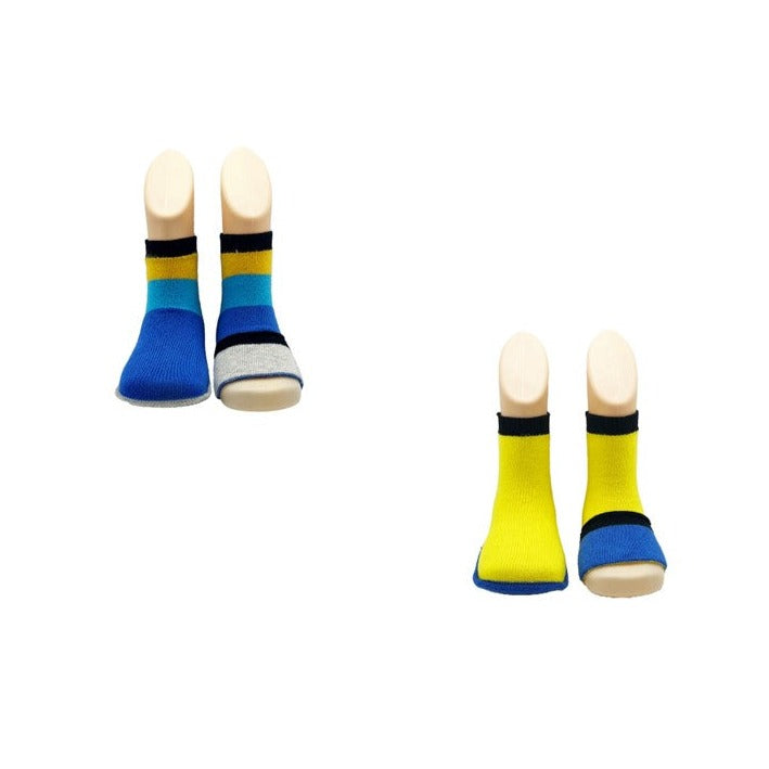 Peekaboo toddler toeless socks - blue and yellow